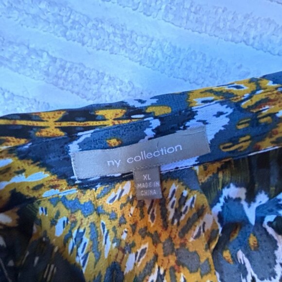 NY Collection Womens Button Down Shirt Crinkle Blouse XL Multicolor Short Sleeve - Picture 3 of 7